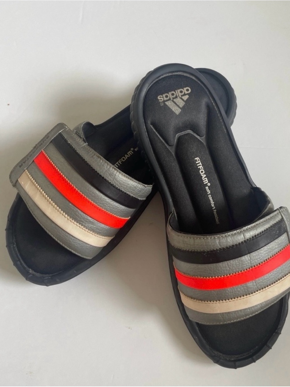 adidas Superstar Slide Sandals in Gray, Black, Cream and Red